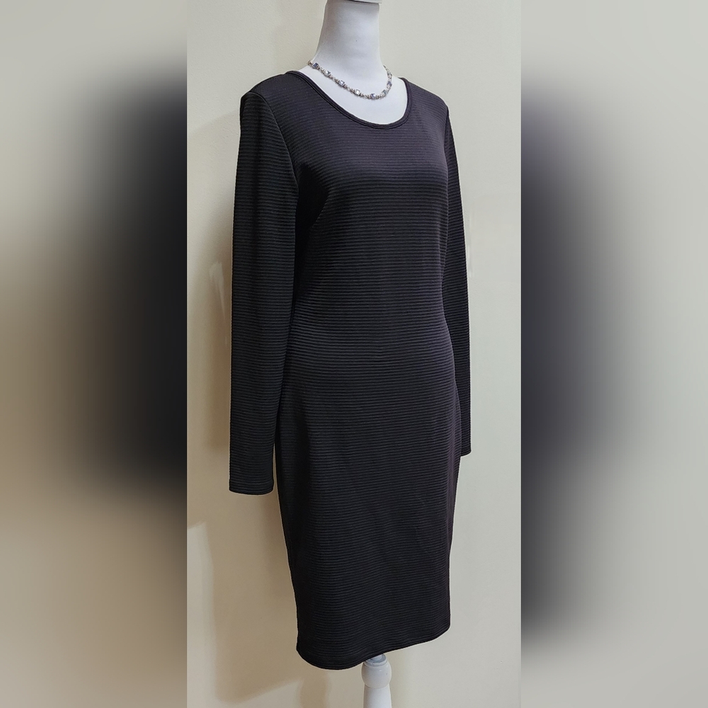 H&M Ribbed Scoop Back Black Bodycon Long Sleeve Midi Dress Womens Size M